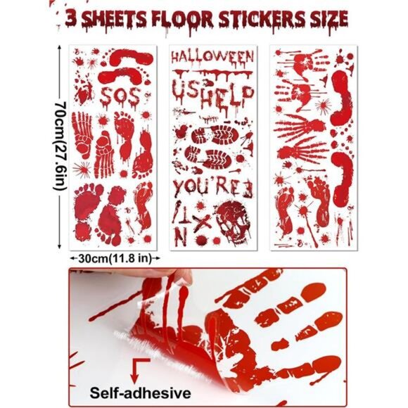 11 Sheets/202 Pcs Bloody Halloween Decorations Set. 2 Giant Spooky - Picture 4 of 7